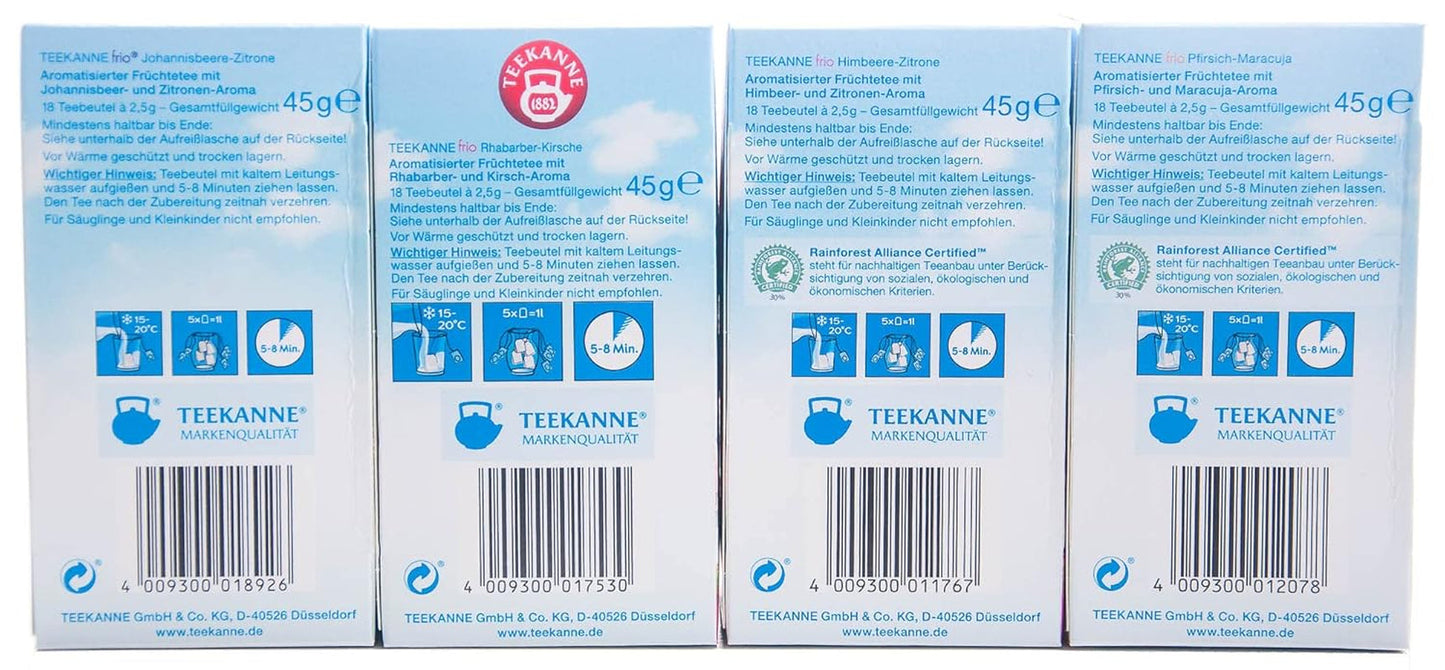 Teekanne Frio balení 4 ks, rebarbora-třešeň, rybíz-citron, malina-citron, broskev-maracuja (4 x 45 g)