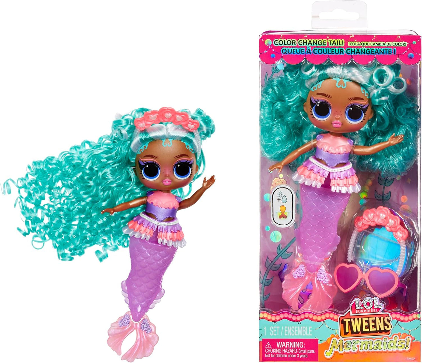 L.O.L. Překvapení! Tweens - Mermaid Lola Waves - módní panenka s ocasem měnícím barvu, pohyblivou ploutví a krásnými doplňky - hračka pro děti a sběratele od 4 let Naty Shop Serena Finn Dolls