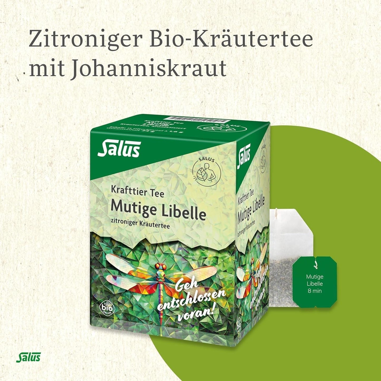Salus - Čaj Krafttier - Brave Dragonfly - 1X 15 filtračních sáčků (24g) - Bylinný čaj s příchutí citronu - S třezalkou - Ochucený - Bio