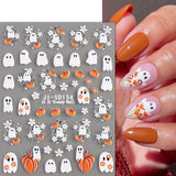 JMEOWIO 3D Nálepka na nehty Halloween Nail Art Nálepka Selbstklebend Nagelaufkleber 5D Stereoskopisch Süßer Geisterkürbis Dekoration Nageldesign Zubehör 4 Blatt