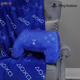 Svět postav: Oficiálně licencovaný polštář ve tvaru ovladače Playstation, design sluchátka, vycpaný plyšový polštář | Modré standardní polštáře Naty Shop, ideální do ložnice nebo na hraní