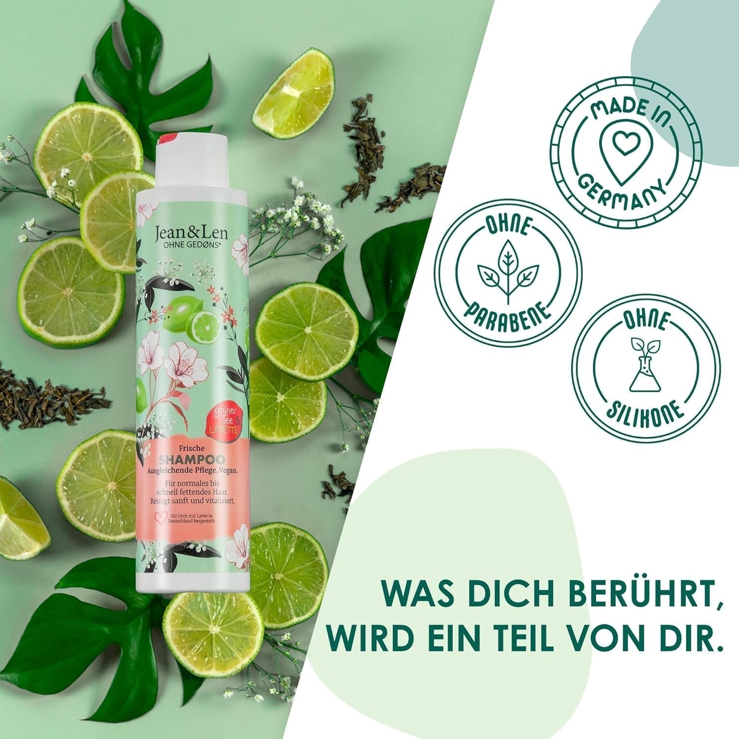 Jean & Len Green Tea & Lime hydratační šampon, pro normální až mastné vlasy, 300 ml Sprcha a koupel Jean & Len Green Tea & Lime