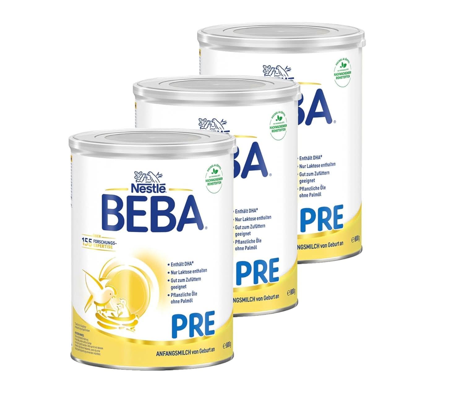 BEBA PRE Počáteční mléko od narození, kojenecká výživa s DHA, pouze laktóza, bez palmového oleje, balení 3 (3 x 800 g) Naty Shop PRE 3 x 800 gramů