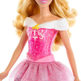 Mattel DISNEY Princess Aurora – panenka s ikonickým outfitem, odnímatelné boty a diadém, třpytivý top a odepínatelná vzorovaná sukně, dlouhé vlasy pro styling, HLW09