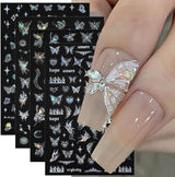 4 Blätter Holographisch Laser Weiß Schmetterling Nálepka na nehty,Y2K Aurora Schmetterlinge Stern Nálepka na nehty 3D Flamme Herz Nageldesign Nálepka na nehty Selbstklebend Nagel Nálepka Nagel Zubehör Nail Art
