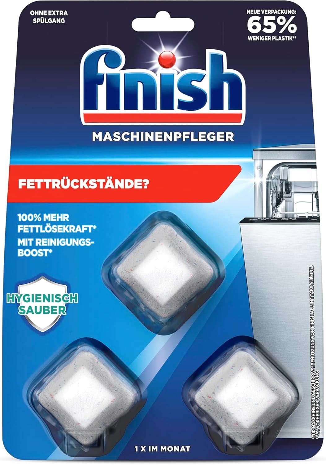 Finish Machine Cleaner Tabs - Tablety do myčky nádobí proti nečistotám a mastnotě uvnitř myčky, 3 tablety Naty Shop