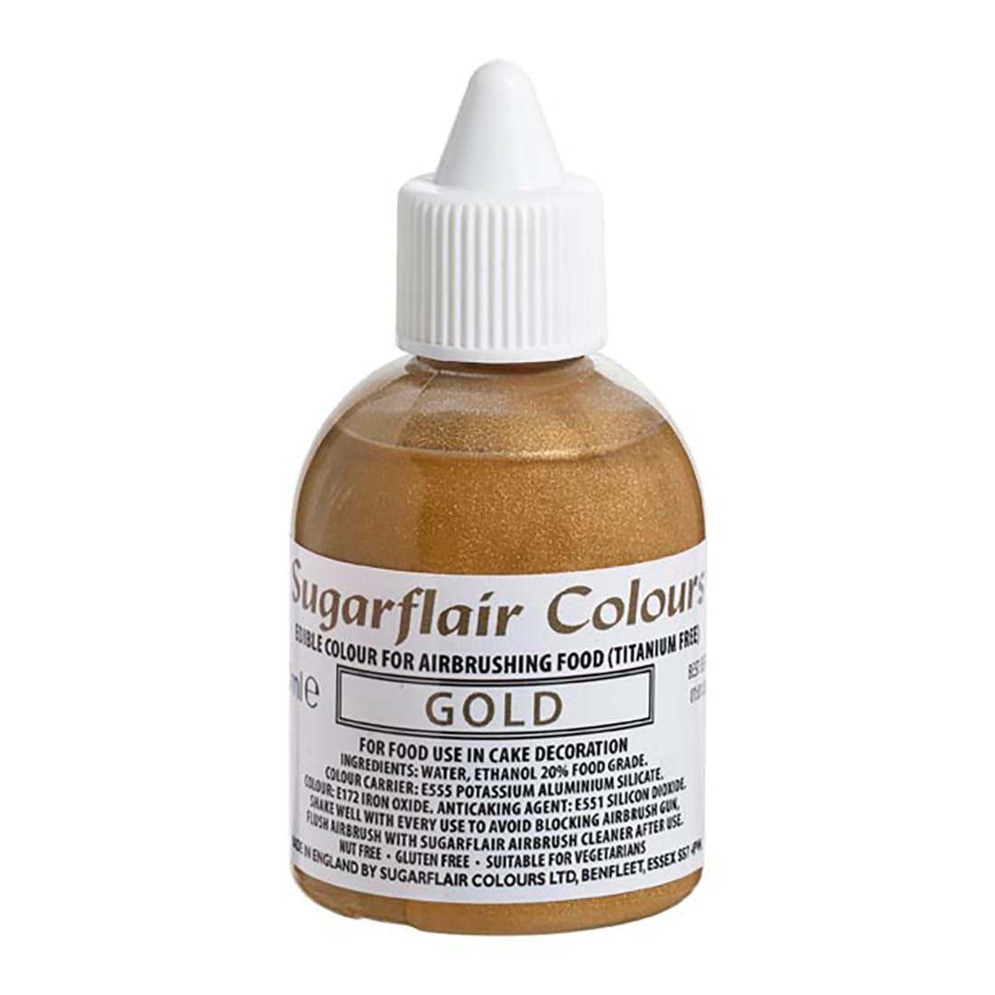 Sugarflair Gold jedlé potravinářské barvivo, airbrush barvivo na dorty, muffiny, polevu a ozdoby na dorty - 60 ml
