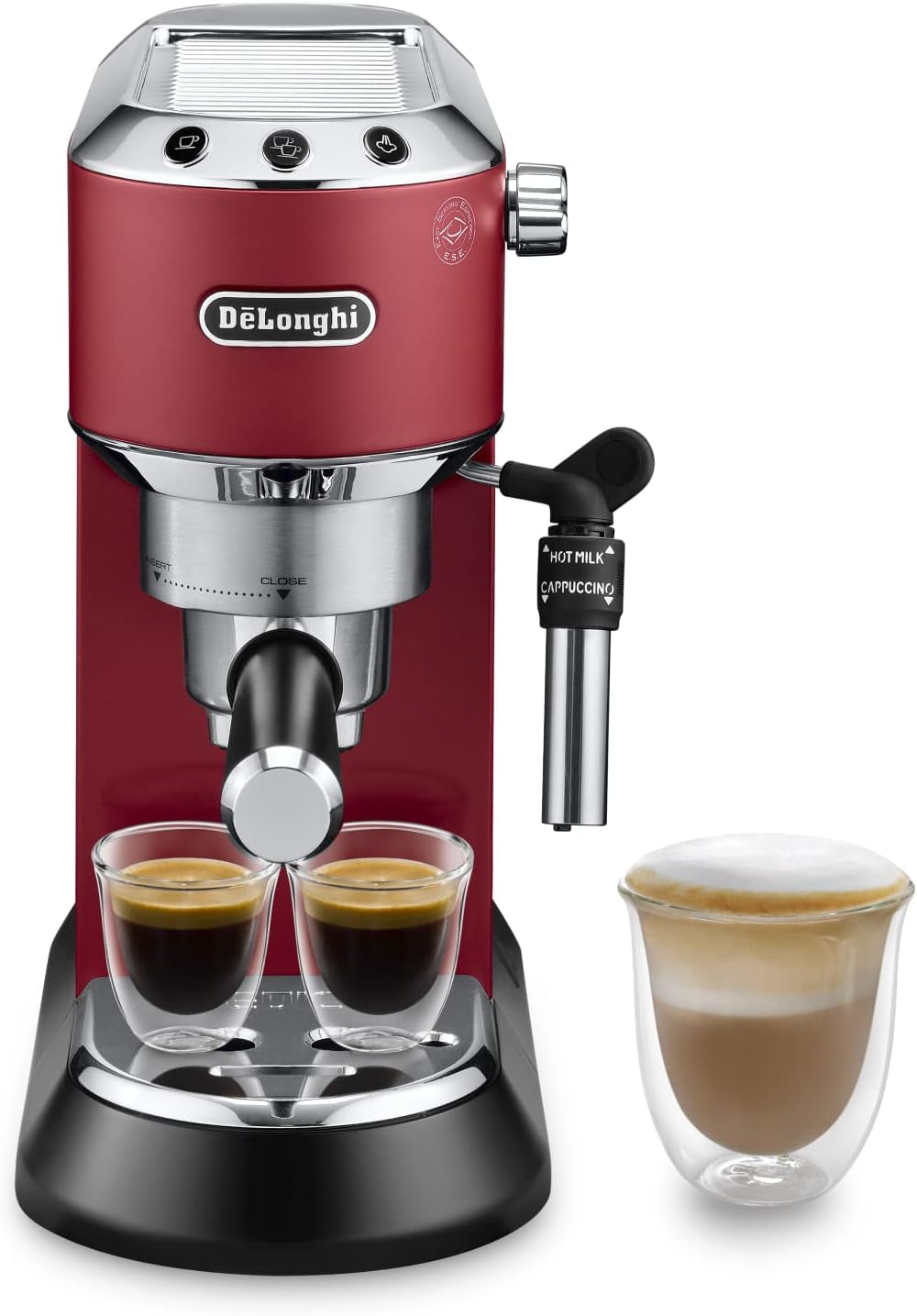 De'Longhi Dedica Style EC 685.B – Espresso kávovar s portafiltrem, espresso kávovar s profesionálním napěňovačem mléka, šířka pouze 15 cm, na mletou kávu nebo kapsle ESE, nádrž na vodu 1 l, černá