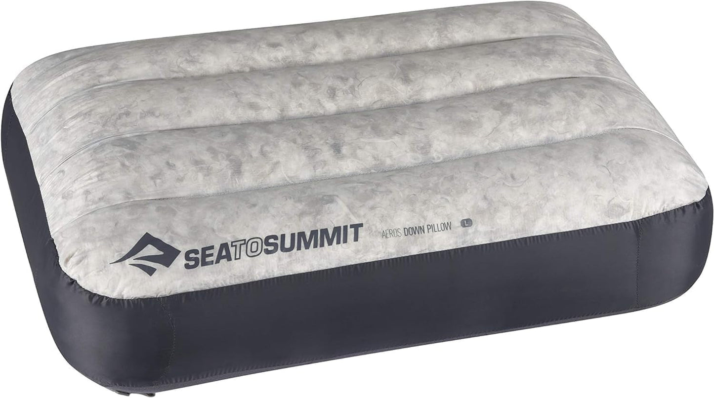 Sea to Summit - Eros Péřový cestovní polštář L - Ultralehký a nafukovací - 10D Materiál - Prémiový péřový polštář - Protiskluzový - Na turistiku a kempování - 42 X 28 X 12 Cm - Šedý - 95 G Cestovní polštáře Naty Shop Velké šedé