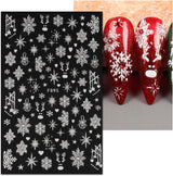 JMEOWIO Nálepka na nehty Weihnachten Weiß Glitter 8 Blatt Nálepka na nehty Selbtklebend Nagelaufkleber Schneeflocke Zimní dovolená Dekorace Nageldesign Zubehör