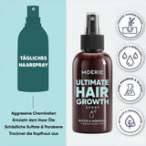 MOÉRIE Ultimate Mineral Hair Growth Spray pro delší, hustší a plnější vlasy - s biotinem a kofeinem - Veganské vlasové produkty, Bez parabenů, Všechny typy vlasů, zamezuje vypadávání vlasů - 2měsíční nabídka Péče o vlasy Naty Shop
