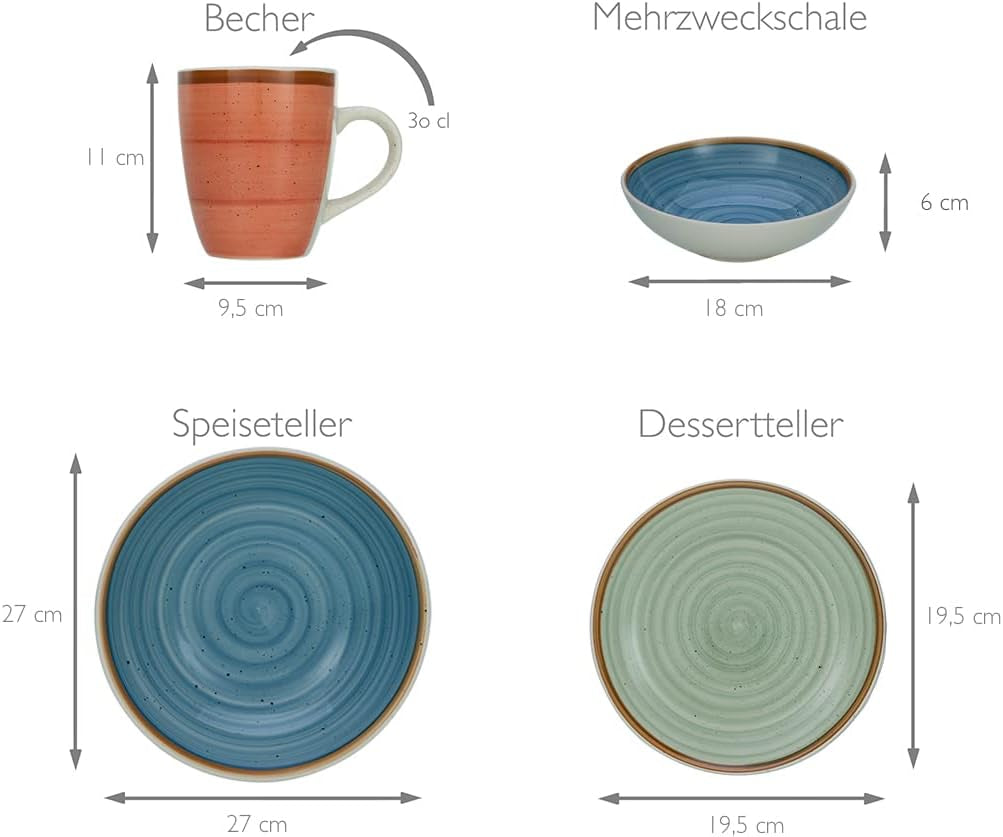 CreaTable, 22851, COUNTRY Series, 24dílná sada nádobí pro 6, porcelánová kombinovaná služba, vhodné do myčky a mikrovlnné trouby, kvalitní výroba