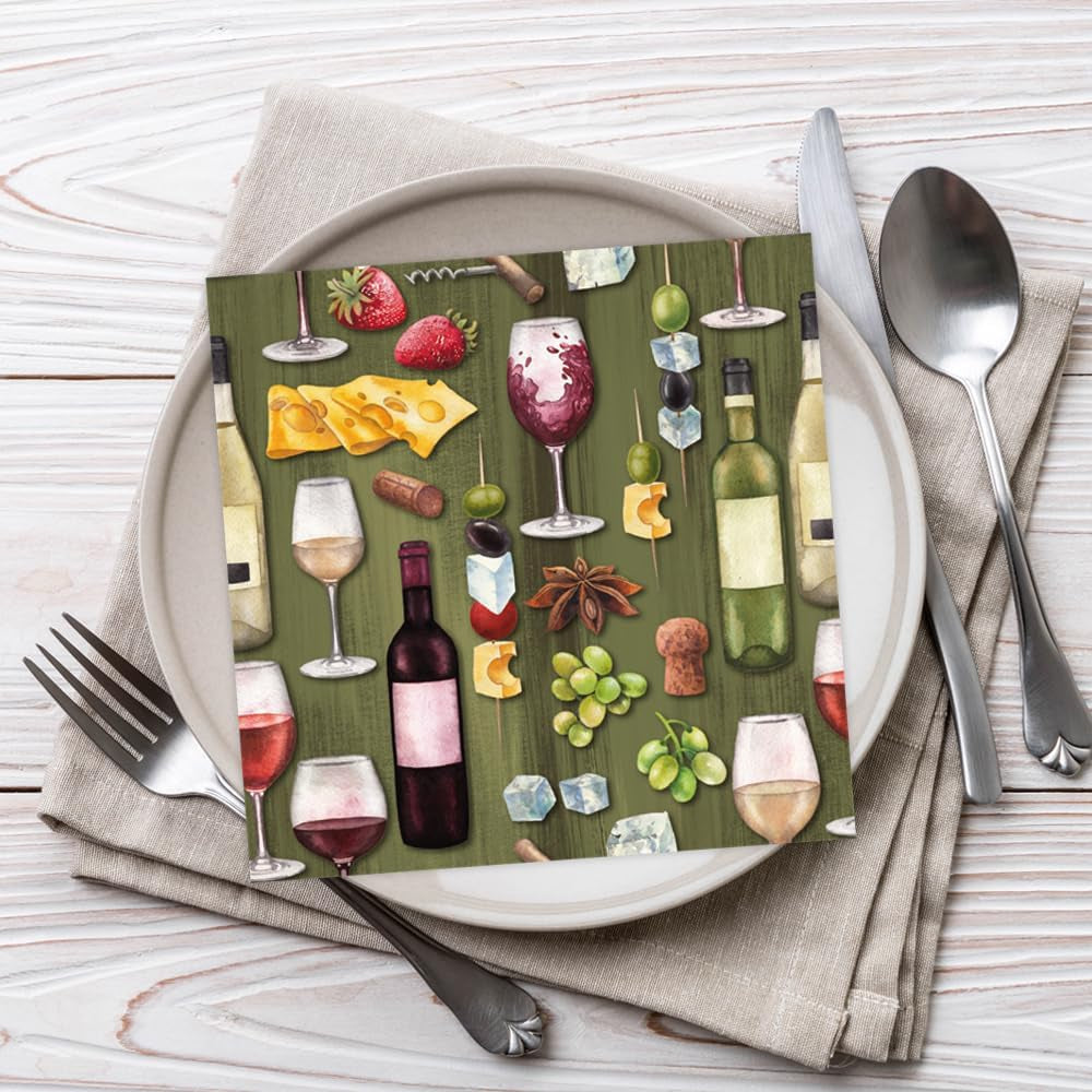 Tiflair Cheese & Wine Lunch Ubrousky, 3 vrstvy, 20 kusů, Fromage, Vino, Wine Night, Na decoupage, 33 X 33 cm