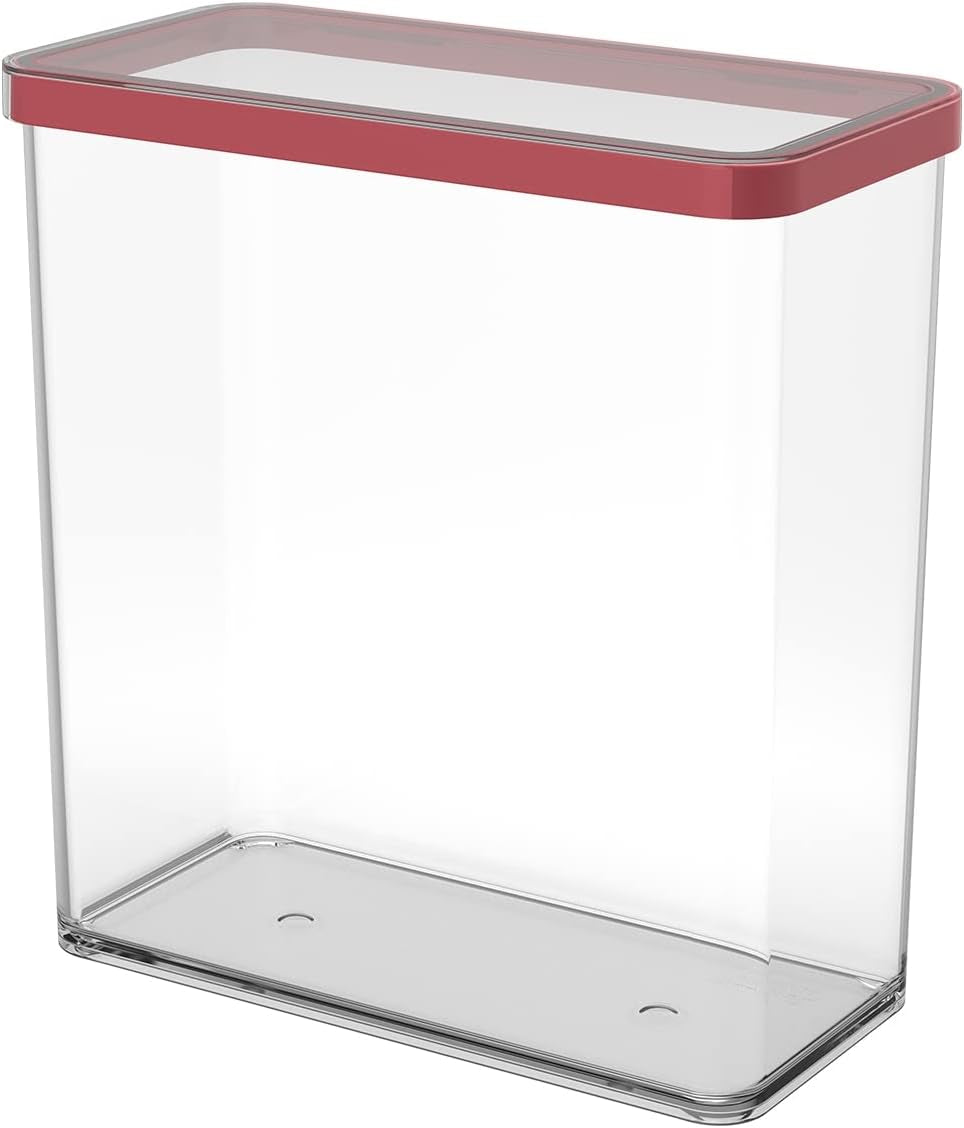 Rotho Loft sada 5 dóz s víčkem, různé velikosti, potravinářský plast (PP) bez BPA, průhledná/červená, (21,4 x 21,4 x 23,5 cm) dózy na potraviny Naty Shop 3,2 l obdélníkové
