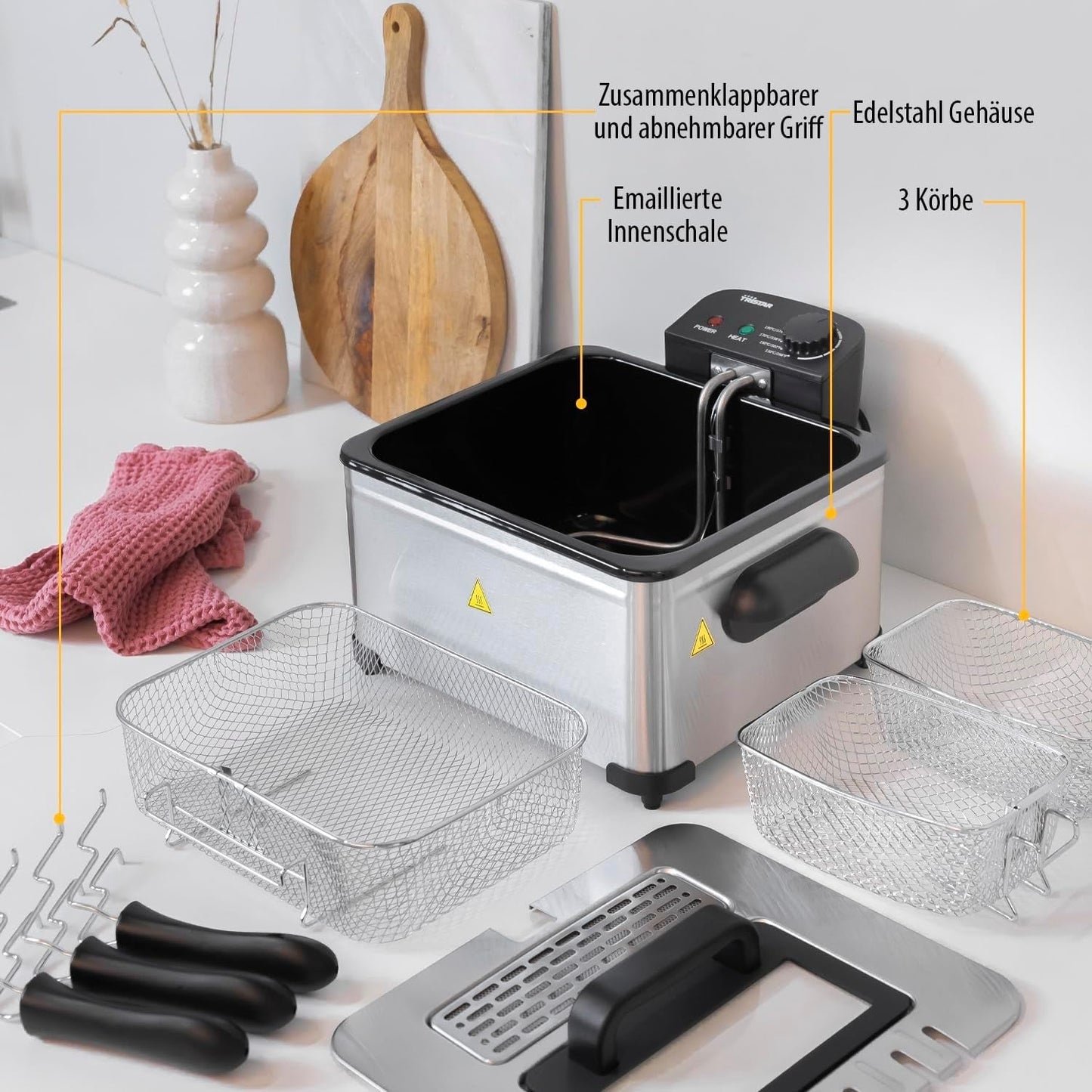 Fritéza Tristar, 1 velký koš a 2 malé koše, nastavitelný termostat, chladicí zóna, 5 litrů, 2000 W, FR-6949 Appliances Naty Shop