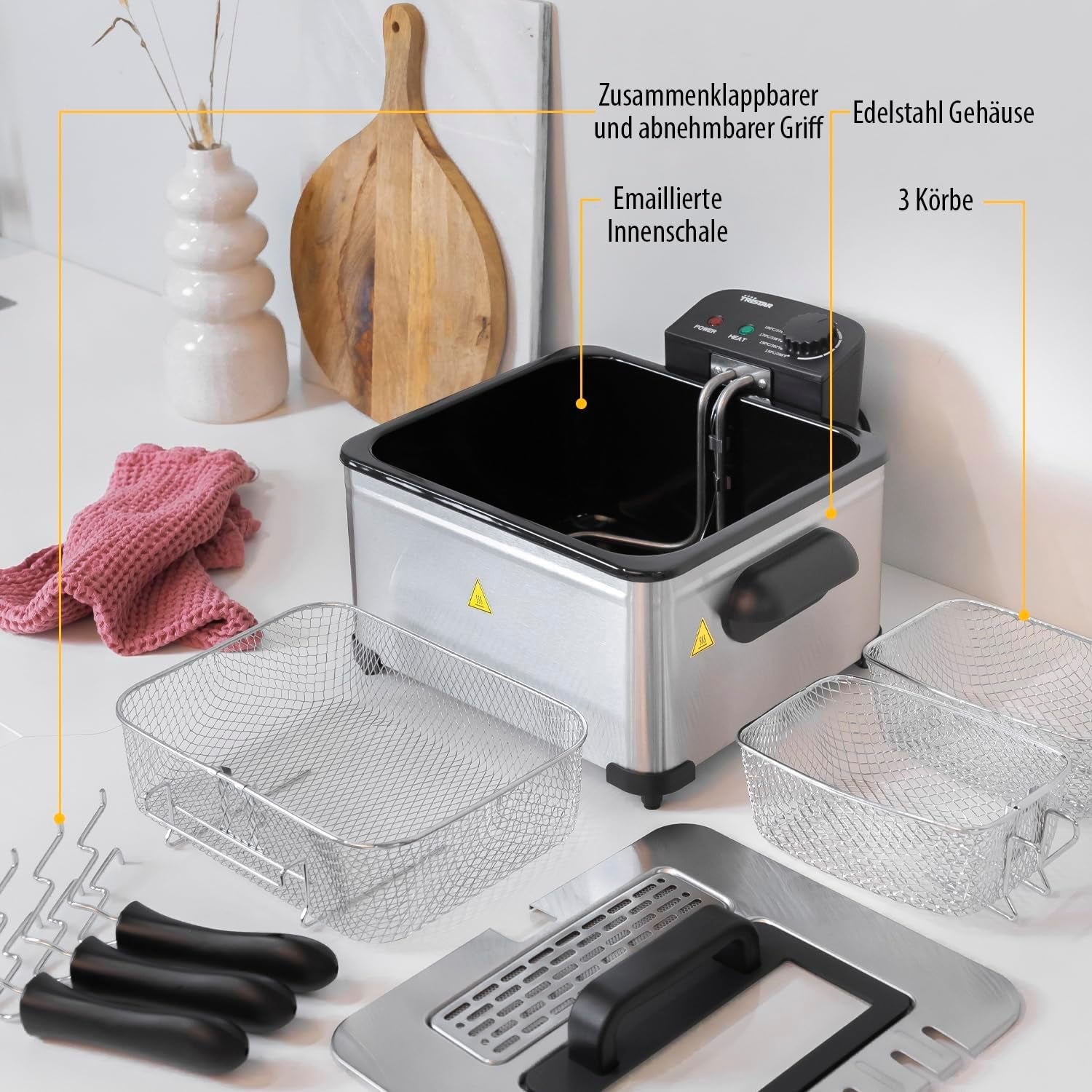 Fritéza Tristar, 1 velký koš a 2 malé koše, nastavitelný termostat, chladicí zóna, 5 litrů, 2000 W, FR-6949 Appliances Naty Shop