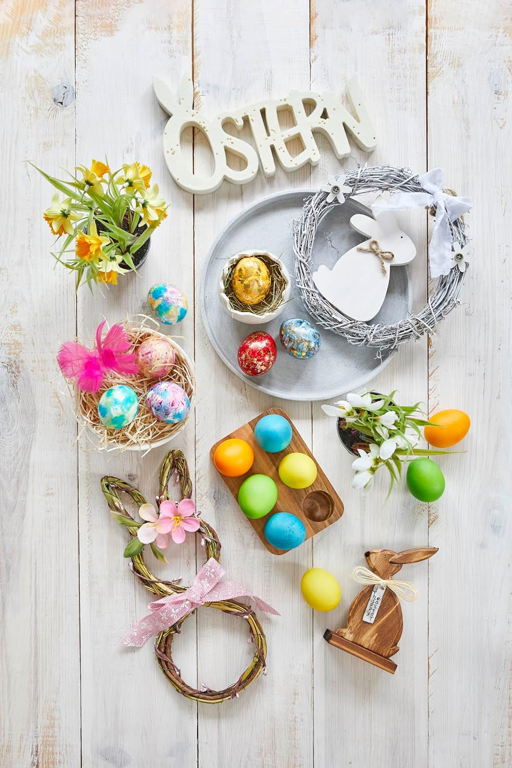 Heitmann Egg Dyes Bright Colors – 4 lahvičky na barviva (žlutá, oranžová, zelená, modrá), 2 zvýrazňovače barvy, 4 sáčky s barvivy, 4 spony