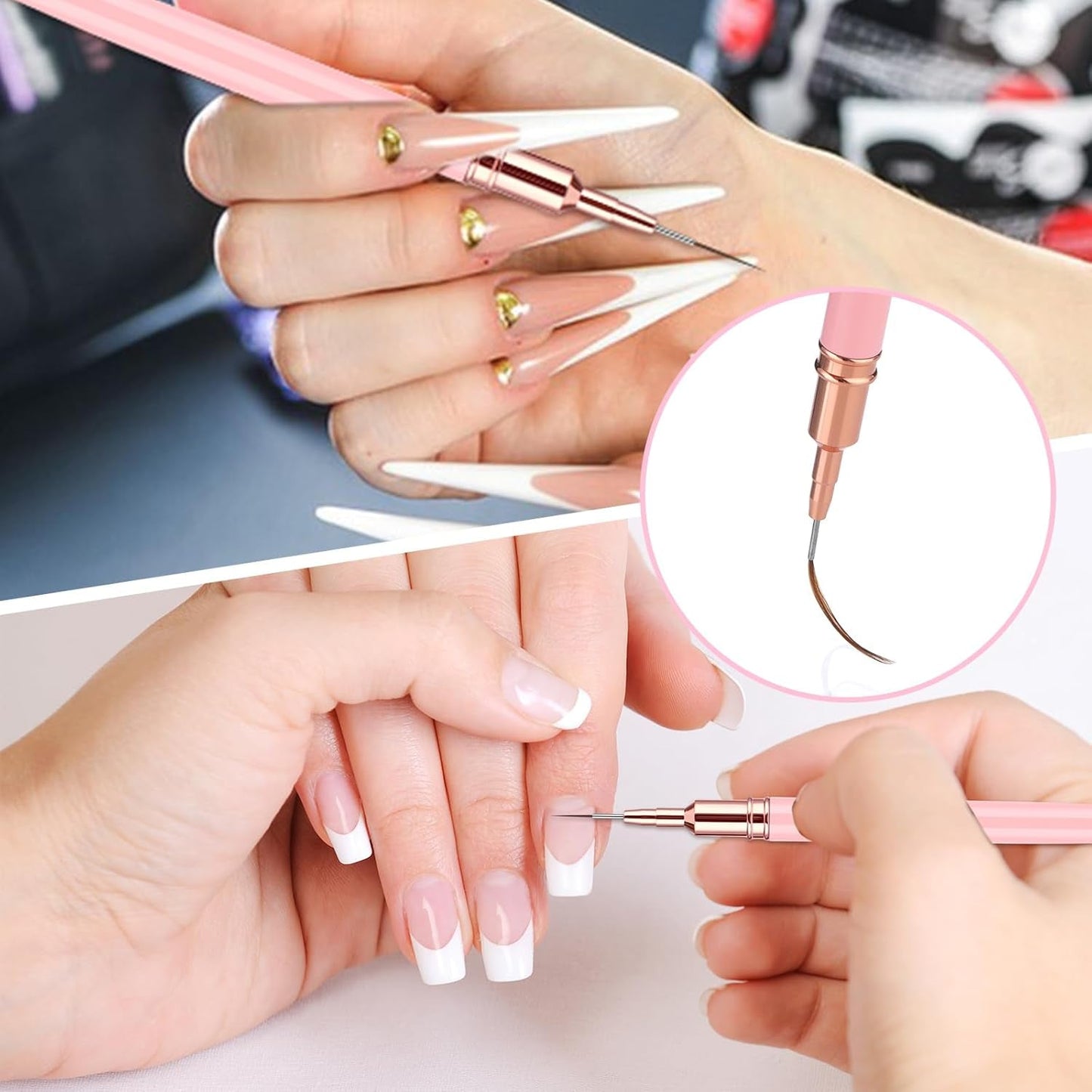6 Stück Liner Nailart Pinsel Nageldesign Pinsel Set Dünn Acryl Nagelpunkt-Zeichenwerkzeug Nägel Dünne Nagelpinsel Set Für Lange Linien, Dünne Details, Feines Zichnen 5/7/9/11/15/25 Mm（Rosa）