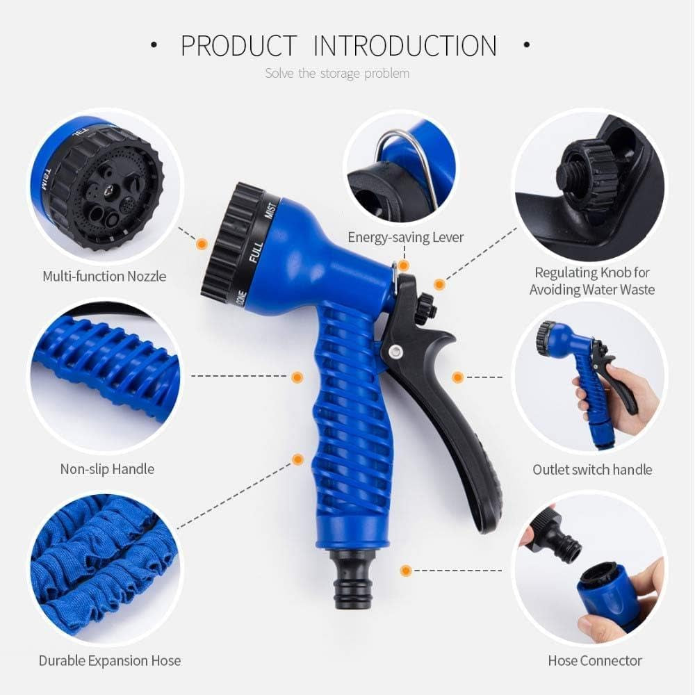 Zahradní hadice Magic Flexibilní prodlužovací hadice s koncovkami 1,9 cm 1,27 cm 8-funkční rozprašovací tryska modrá nebo zelená 15 m