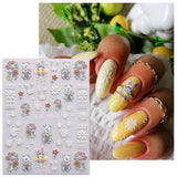 JMEOWIO 6 Blatt 3D Nálepka na nehty Ostern Nail Art Nálepka Selbstklebend Nagelaufkleber 5D Stereoskopisch Süßer Hase Ei Dekoration Nageldesign Zubehör