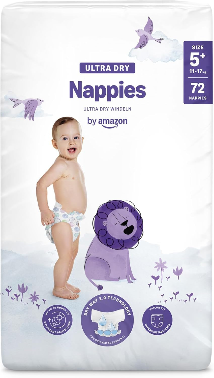 Ultra suché plenky Amazon, velikost 1 (2–5 kg) – měsíční krabička, bílá, počet 96 (2 balení po 48) (dříve značka Mama Bear, identický produkt)