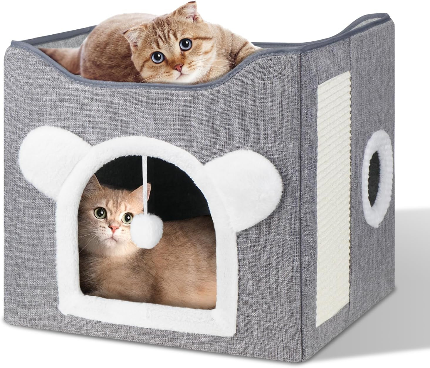 Katzenbetten für Indoor Katzen, Faltbares Katzenhaus, Katzenhöhle 2 Schicht Würfel Großer Raum Katzenbett mit Kratzbrett und Spielball, 15,8 x 15,8 x 15 palců