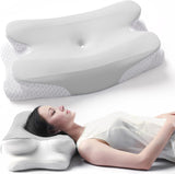 RUMMY Memory Foam Ergonomický polštář na podporu krku s odnímatelným pratelným potahem pro postranní a žaludeční spáče (šedý) Krční ortopedické polštáře Naty Shop Grey