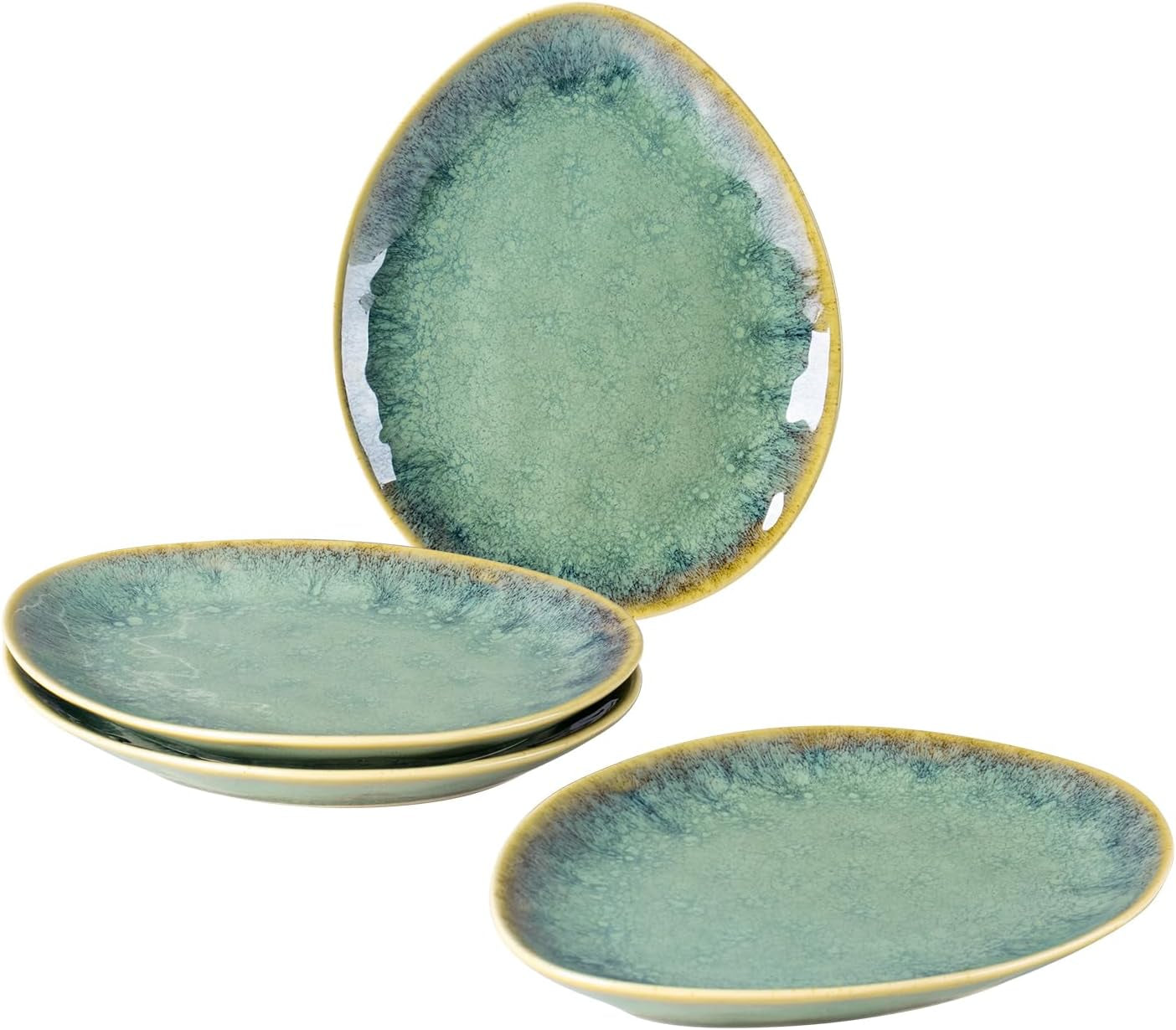 Henten Home Special kameninové talíře, misky na svačinu a omáčku - 20x17cm pro 4 osoby, porcelánové snídaňové talíře - moderní zelený design