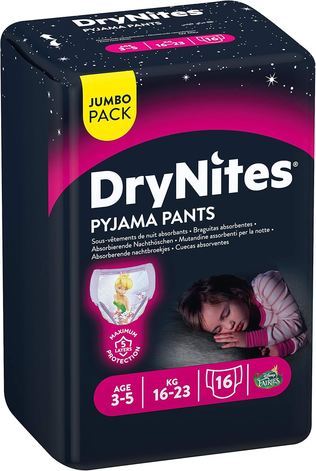 Noční prádlo Huggies DryNites pro dívky, 3-5 let (16-23 kg), 2 x 16 kusů