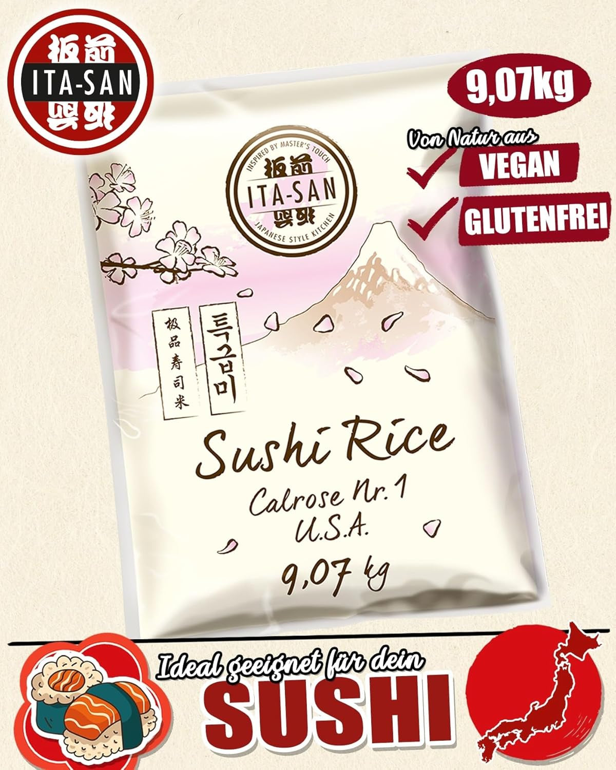 ITA-SAN Calrose / Rýže na sushi, 1 balení (1 x 9,07 kg)