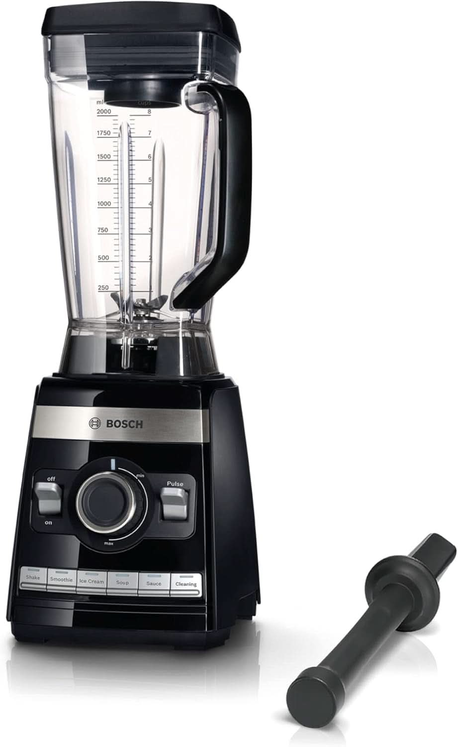 Bosch Standmixer Vitaboost MMBH6P6BDE, 6-Klingen-Edelstahlmesser, 2,5L Tritan-Mixbehälter, Stopfer, 6 Automatikprogramme, Rezeptbuch, Bpa-Frei, Einfache Reinigung, 45 000 U/Min, 1600 Buchta Reinigung, Schwarzcatariep, Schwarzcatariep Single
