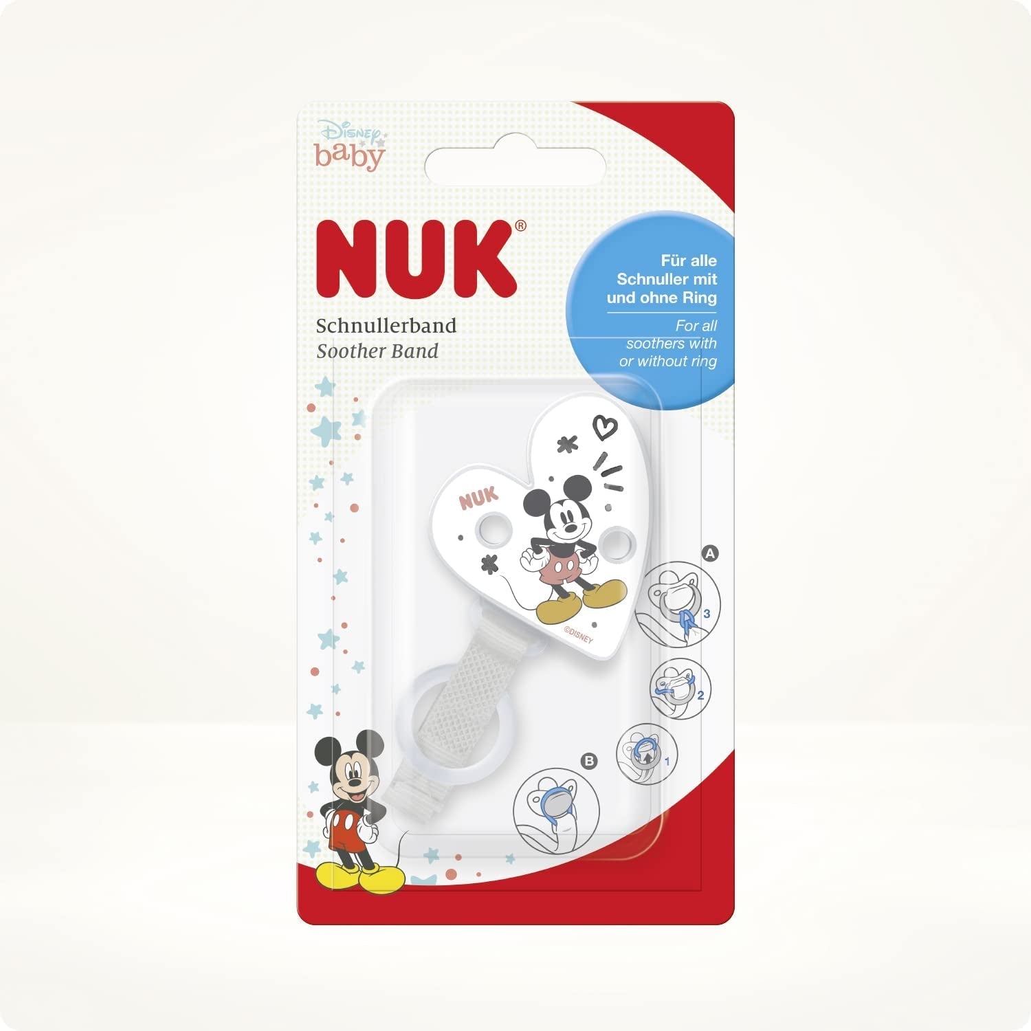 NUK řetízek a klip na dudlík | pro kroužky na dudlík | Robustní a odolný proti rozbití | Disney Mickey Mouse