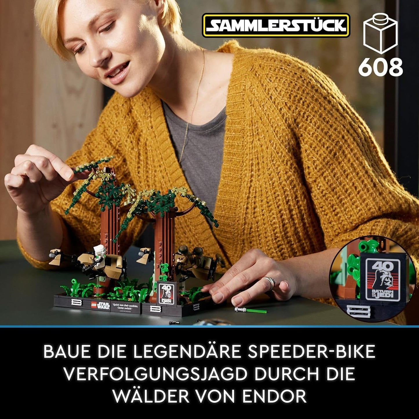 LEGO 75353 Star Wars Pursuit on Endor - Sada diorámat, Návrat Jediho s Lukem Skywalkerem, Princezna Leia & Scout Trooper a Speeder Bikes, Stavebnice 40. výročí Besuche den LEGO-Store