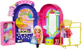 Barbie Extra mini, extra mini panenka a butiková herní sada, skříň se skříňkami, police, zrcadla, platforma 360, extra mini panenka s doplňky v růžových vlasech, HHN15