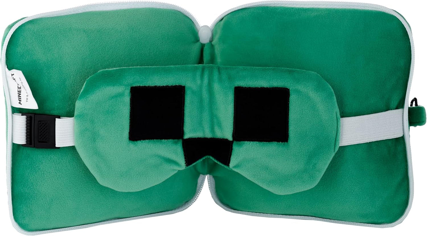 Puckator Relaxeazzz Minecraft Creeper Plyšový cestovní polštářek a maska na oči Opěrka hlavy Polštář na spaní Polštář na krk Cestovní polštář Maska na spaní Děti a dospělí na cesty Auto Vláček Příslušenství do letadla Cestovní polštáře Naty Shop