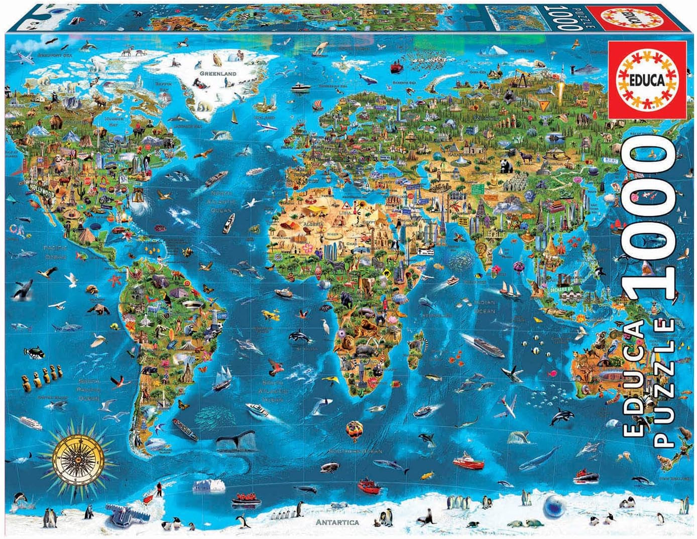 Educa - Puzzle 1000 dílků pro dospělé | Divy světa, 1000 dílků puzzle pro dospělé i děti, turistické atrakce, mapa světa. Skládačka pro dospělé od 14 let (19022) Puzzle Naty Shop Výchozí název