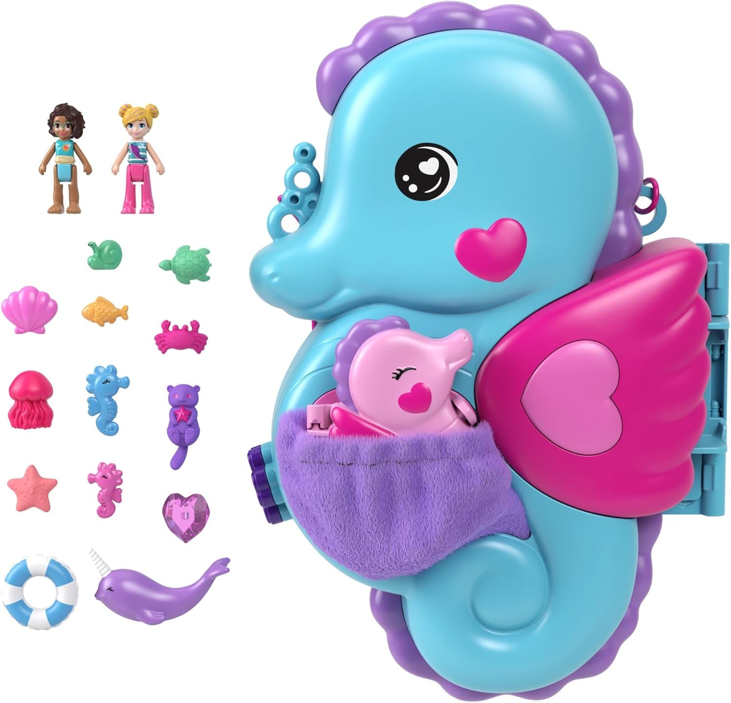 Polly Pocket Coffin Underwater Theme Zabalená taška se 2 panenkami a 1 ponorkou Polly Pocket Mořská panna Hračka Věk 4 GNH11 Naty Shop Dolls Mořský koník