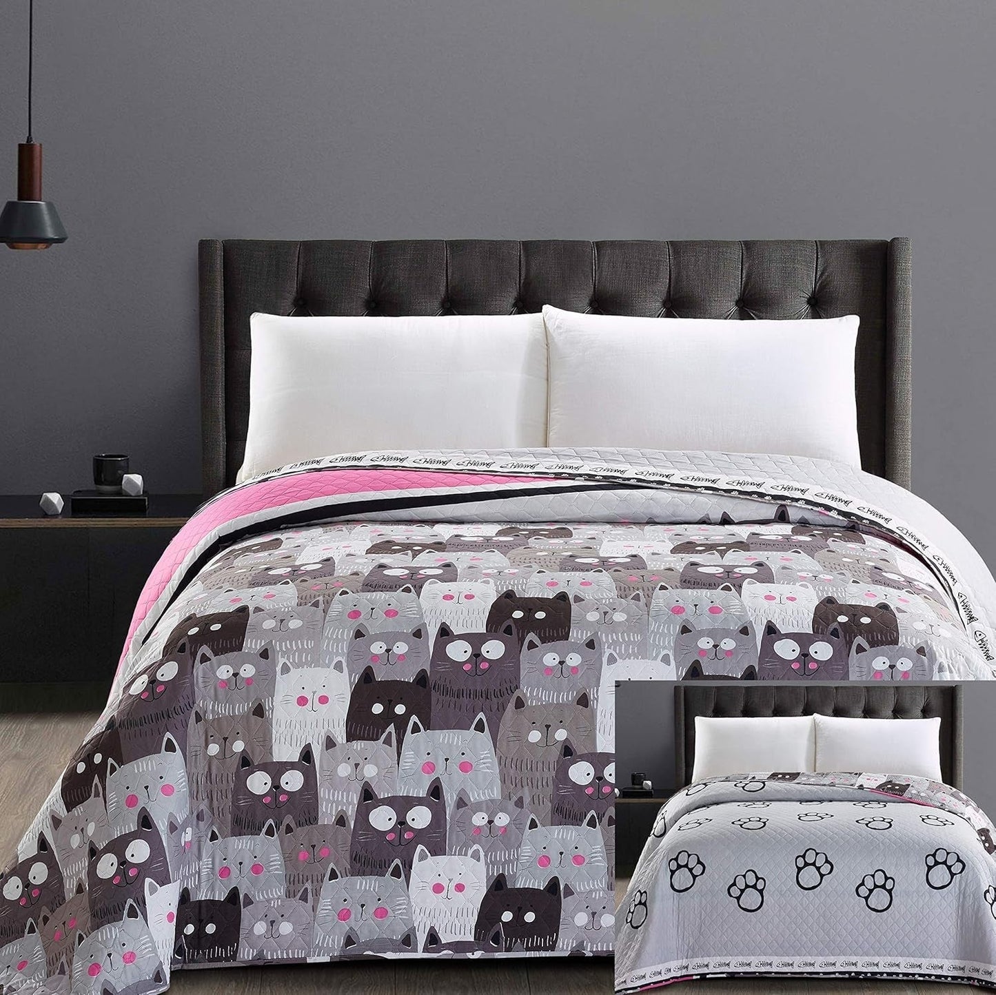 Decoking 32350 Přehoz na postel 220X240 Cm Oboustranný přehoz z mikrovlákna snadná údržba Béžová Světle hnědá Kakaová hnědá Šedá Ocel Antracit Grafit Černá Bílá Růžová Kočky Invaze koček Postele a přikrývky Beuche den DecoKing-Store 220X240 Cm
