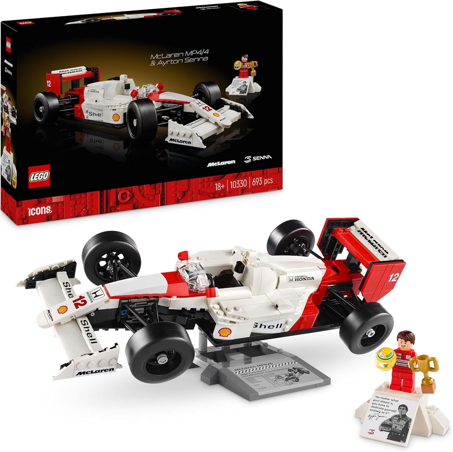 Stavebnice LEGO Icons Mclaren MP4/4 a Ayrton Senna, sada závodního auta F1 pro dospělé s minifigurkou závodníka, sběratelská, tip na dárek pro muže, ženy, on a ona 10330 stavebnic Besuche den LEGO-Store Single