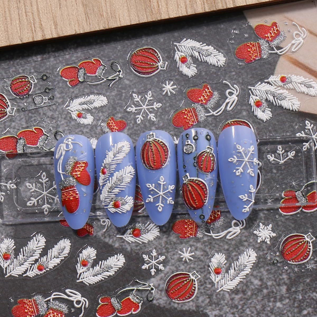 JMEOWIO 3D Nálepka na nehty Weihnachten Glitzer Nail Art Nálepka Selbstklebend Nagelaufkleber 5D Stereoskopické Schneeflocke Winterurlaub Süß Dekoration Nageldesign Zubehör 4 Blatt