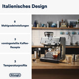 Portafiltrační espresso kávovar De'Longhi La Specialista Arte EC9155.MB s mlýnkem, 8 nastavení mletí, tlak 15 barů, 3 nastavení teploty, napěňovač mléka, 1550 W, nádrž 1,7 l, nerez/černá, včetně baristické sady