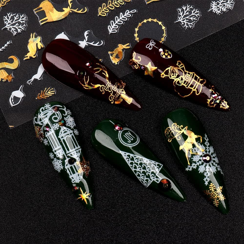 9 Blatt Nagelsticker Weihnachten Nagelaufkleber Selbtklebend Weiß Rentier Schneemann Samolepka na nehty Dekoration Nageldesign Zubehör
