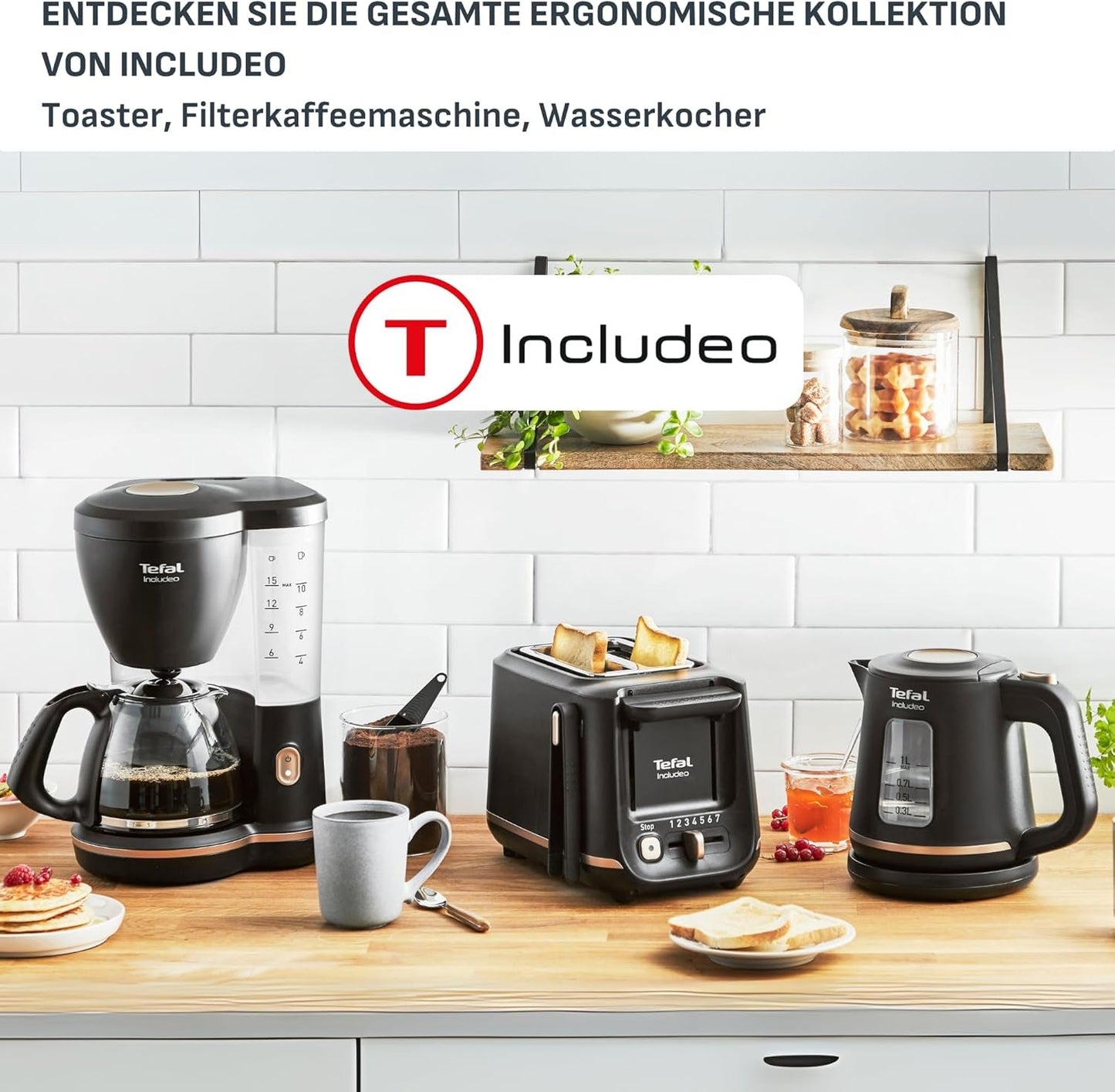 Espresso kávovar Tefal Includeo Filter, Espresso extrémně snadné použití, Vhodné pro praváky i leváky, Automatické otevírání víka, 1,25 l, 10 až 15 šálků, CM533811