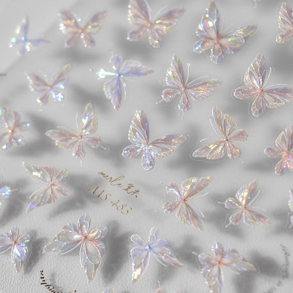 Glänzend Aurora Shell Schmetterling Nálepka na nehty Selbstklebend,Erleichterung Schmetterlinge Nálepka na nehty Rosa Laser Schmetterling Nagelaufkleber Für Frauen Nageldesign Zubehör Nagel Zubehör Nail Art