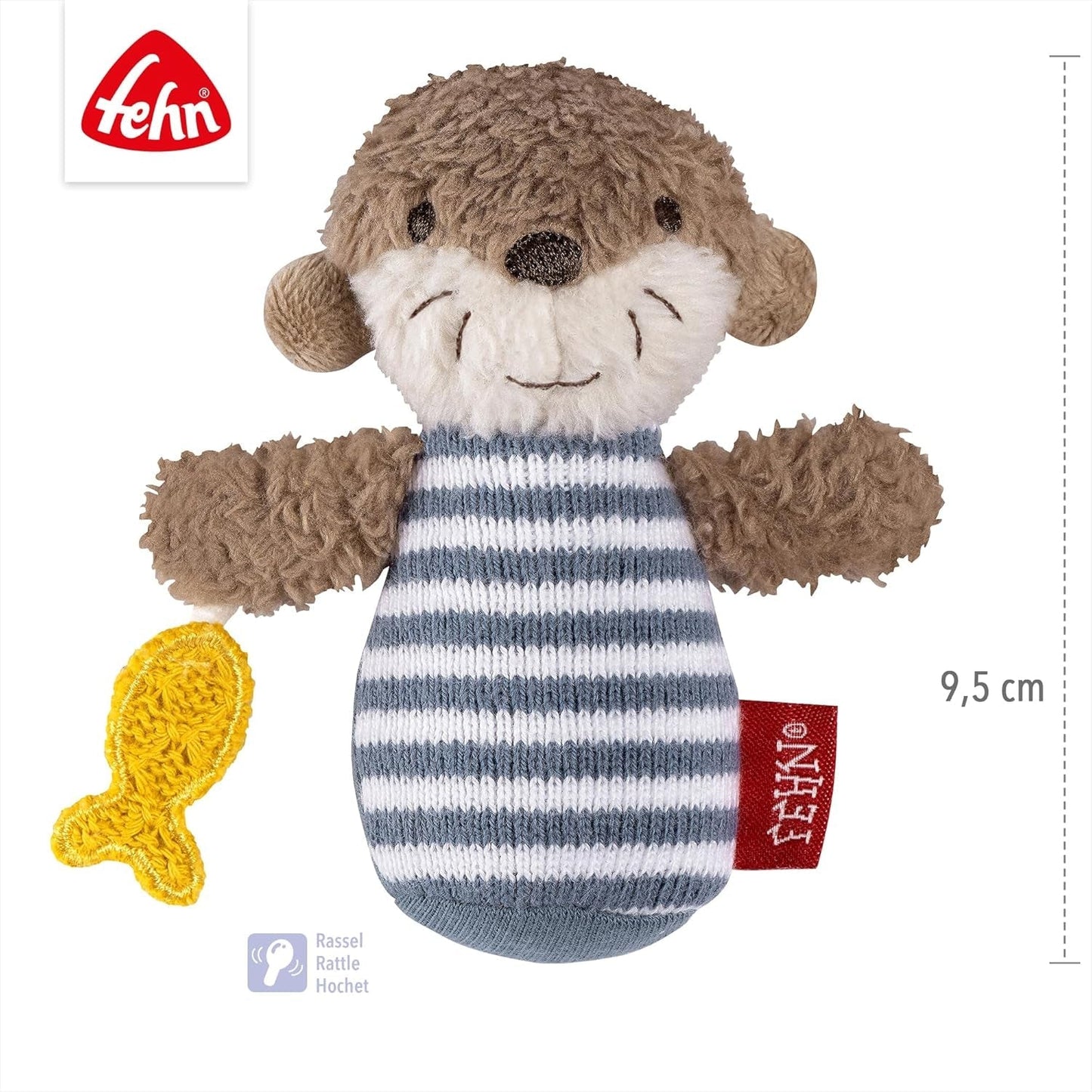 Fehn mini chrastítko vydra - mini hračka pro chrastění, ohmatávání a hraní si s měkkým a plyšovým látkovým zvířátkem - věrný společník pro miminka a batolata ve věku 0+ měsíců Baby Toys Naty Shop