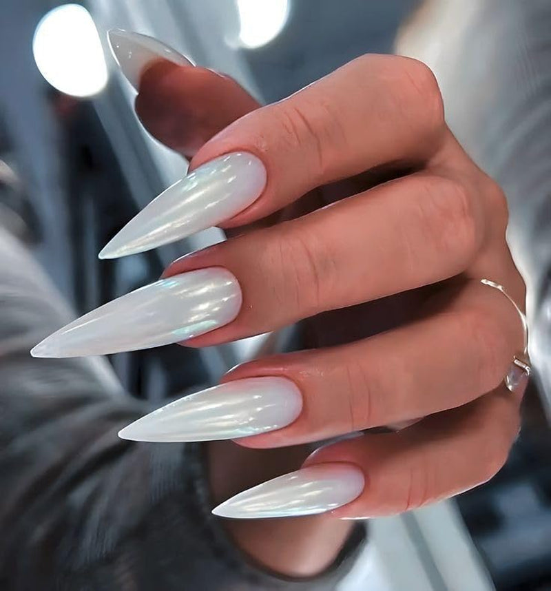 Moonglow dlouhé nehty jehlové mléčně bílé růžové třpytky s přechodem Cool falešné nehty s lepidlem růžové ombre třpytky umělé nehty