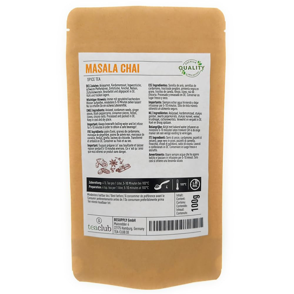 Masala Chai čajová směs koření 100g, indické koření na chai čaj nebo chai latte, 100% přírodní, neochucené, Teaclub Tea