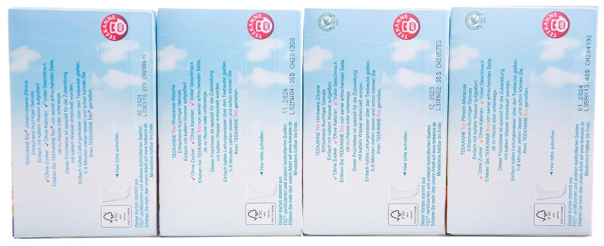 Teekanne Frio balení 4 ks, rebarbora-třešeň, rybíz-citron, malina-citron, broskev-maracuja (4 x 45 g)