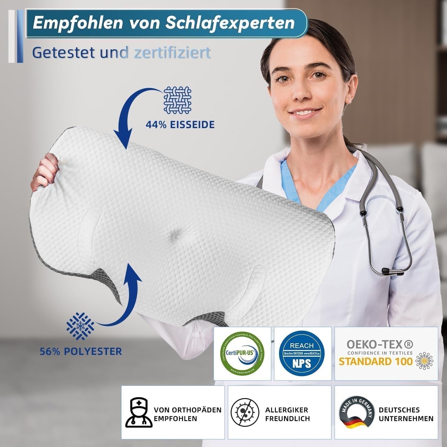 IDEA Polštář proti bolesti šíje Ortopedický polštář vyrobený z paměťové pěny Polštář Ergonomický nákrčník pro optimální podporu Polštář proti chrápání pro boční, zadní a břišní spaní Krční ortopedické polštáře Naty Shop