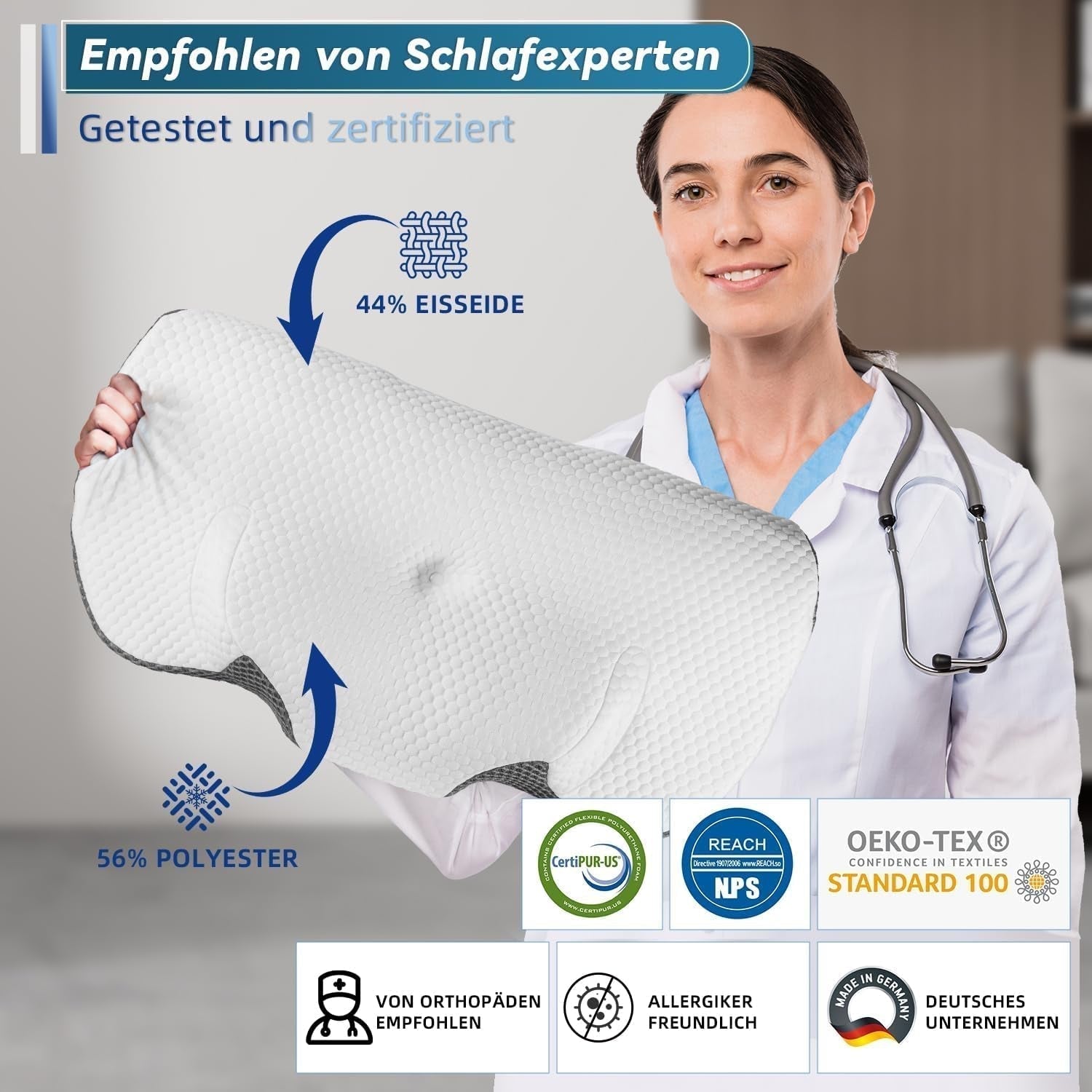 IDEA Polštář proti bolesti šíje Ortopedický polštář vyrobený z paměťové pěny Polštář Ergonomický nákrčník pro optimální podporu Polštář proti chrápání pro boční, zadní a břišní spaní Krční ortopedické polštáře Naty Shop